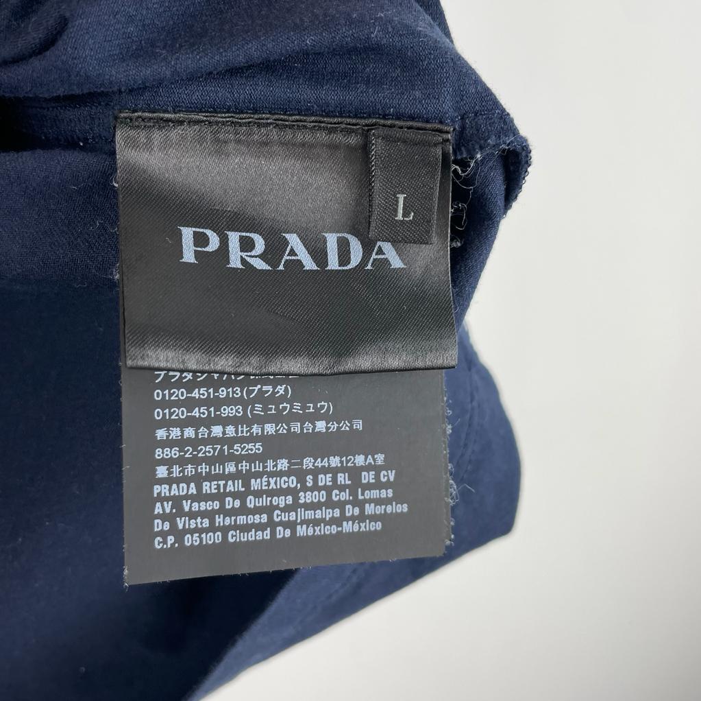 Prada Navy Red Logo Nylon Pocket & Shoulder T-Shirt